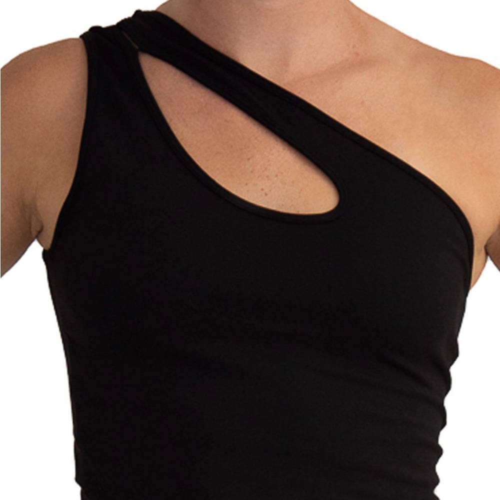 Workout One Shoulder Workout Top with Built-in Shelf Bra. Black Crop Top.